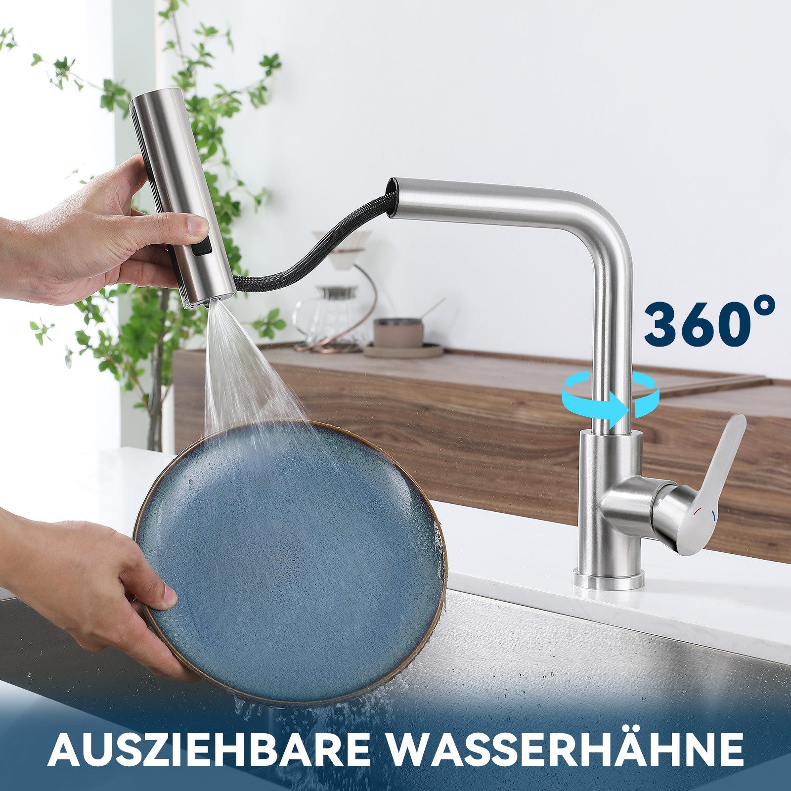 Nettlife Küchenarmatur Schwarz Ausziehbar Waterfall Spültischarmatur günstig online kaufen