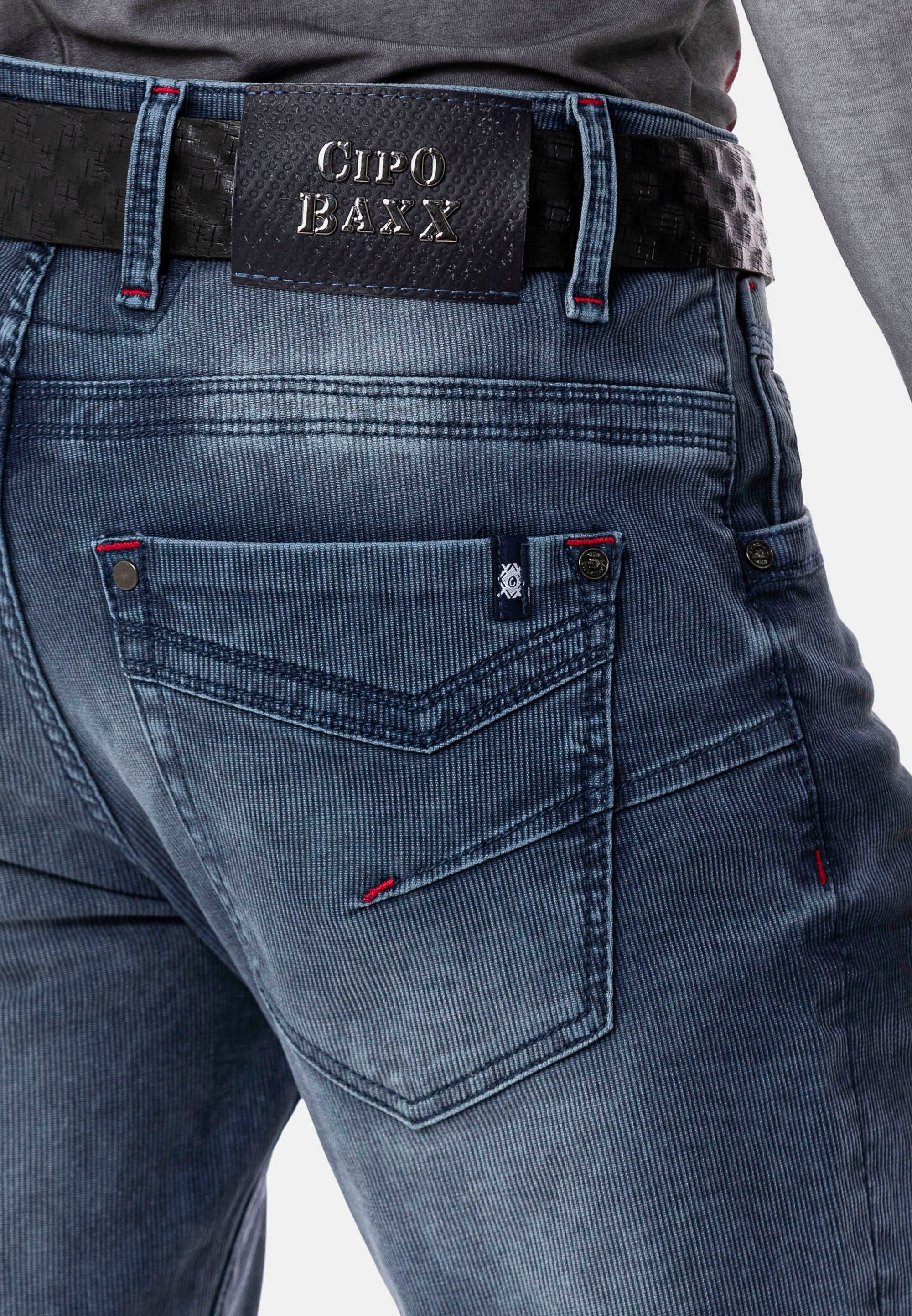 Cord-Design blau Straight-Jeans Cipo Baxx stilvollem in &
