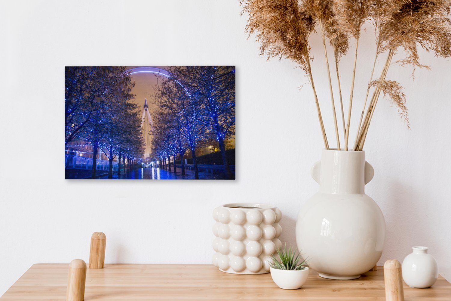 Das Eye Aufhängefertig, London London, OneMillionCanvasses® den St), Wanddeko, zwischen cm Leinwandbild Leinwandbilder, 30x20 (1 bunte in Wandbild Bäumen