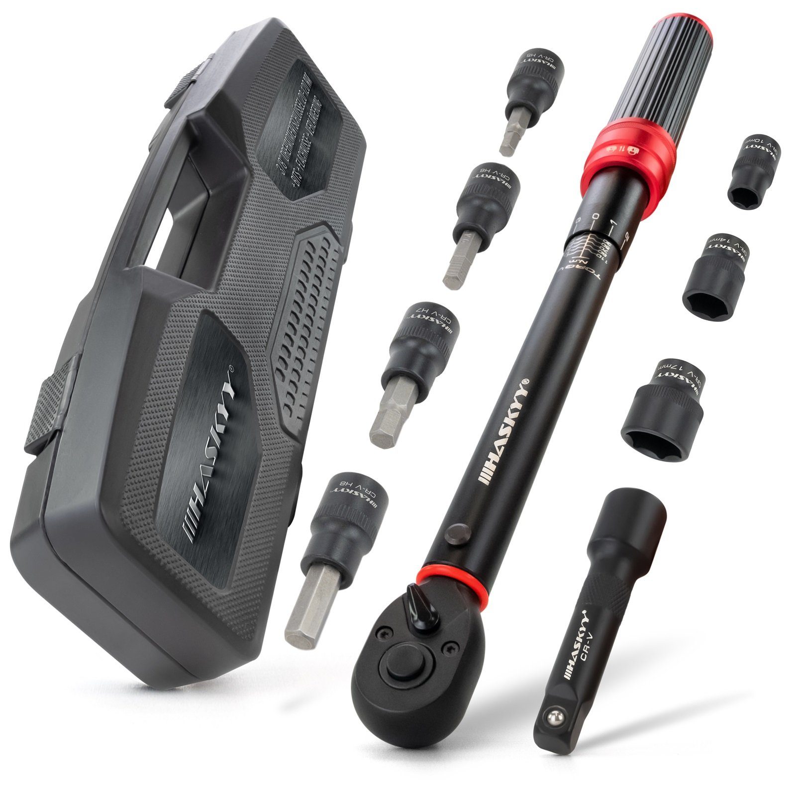 HASKYY Drehmomentschlüssel Drehmomentschlüssel 3/8" 20-120Nm Bits Torxbits Flachnüsse 75mm Verlän