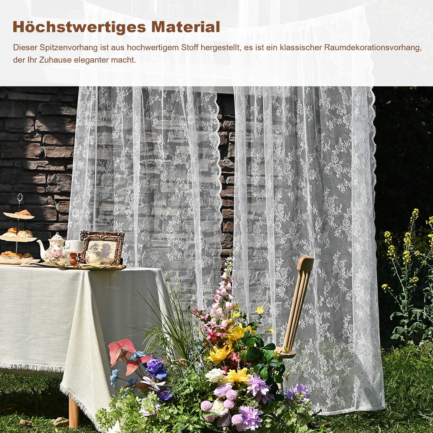 Refttenw Outdoorgardine Vintage Spitzenvorhang mit Blumenmuster günstig online kaufen