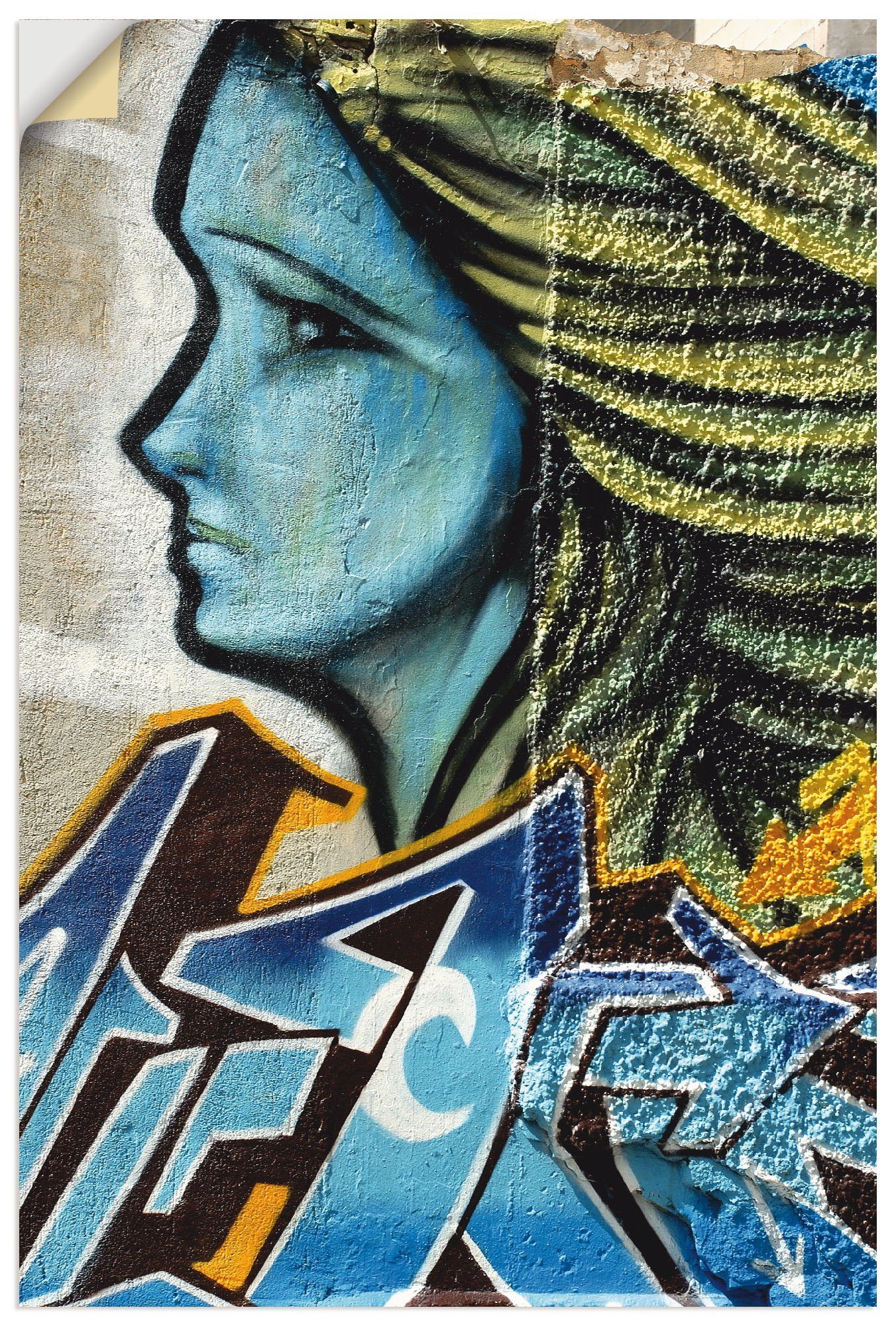 Artland Wandbild Graffiti - Frau Leinwandbild, Blau, Alubild, versch. St), als (1 klassische Fantasie in Poster oder Wandaufkleber in Größen