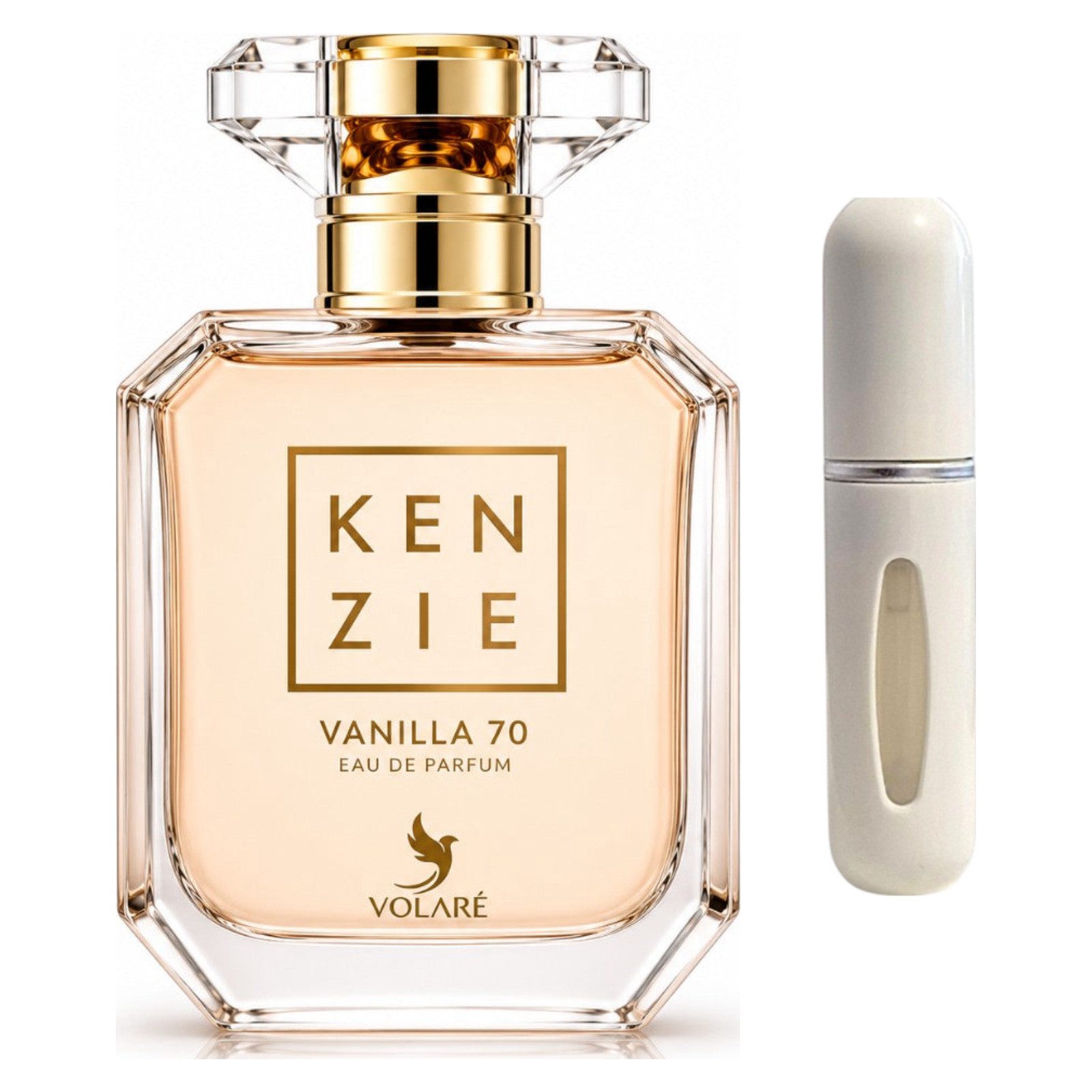 Volaré Perfumes Duft-Set Kenzie Vanilla 70 EDP – Süß Gourmand + Parfümzerstäuber (leer)