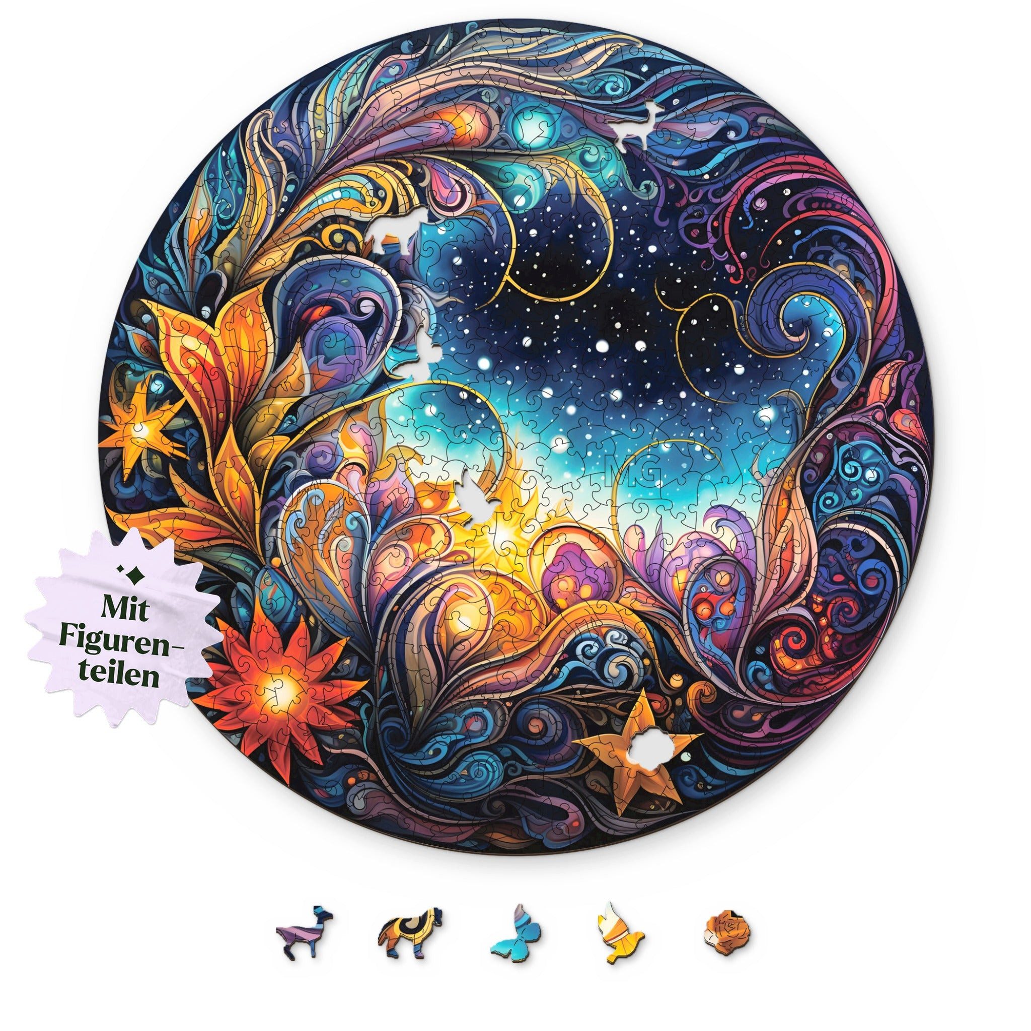 MagicHolz Puzzle Kosmische Blüten Mandala aus Holz, 306 Puzzleteile