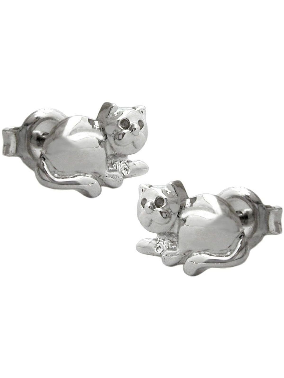 Gallay Paar Ohrstecker Ohrring 7x10mm liegende Katze glänzend rhodiniert Silber 925 (1-tlg)