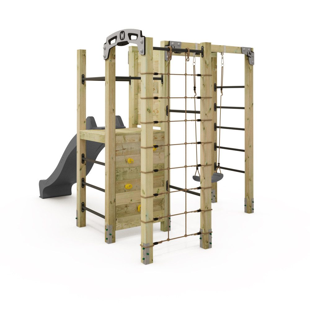 Wickey Klettergerüst Fit Cross 872 – Calisthenics & Kinderspielgerät mit Rutsche & Schaukel, (Kraftstation, Fitnessstation, Sportgeräte für zuhause, Workout, Krafttraining, Gymtower, Fitnessturm, Ideal für Spielspaß & funktionales Outdoor-Training, Geeignet für Kinder & Erwachsene bis 100 kg), besonders wetterfest mit 5 Jahren Garantie*