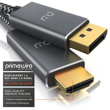 Primewire Audio- & Video-Kabel, DisplayPort, HDMI Typ A (200 cm), DP 1.2 zu HDMI 2.0 Adapterkabel 4k – UHD 3840 x 2160 @ 60 Hz - 2m