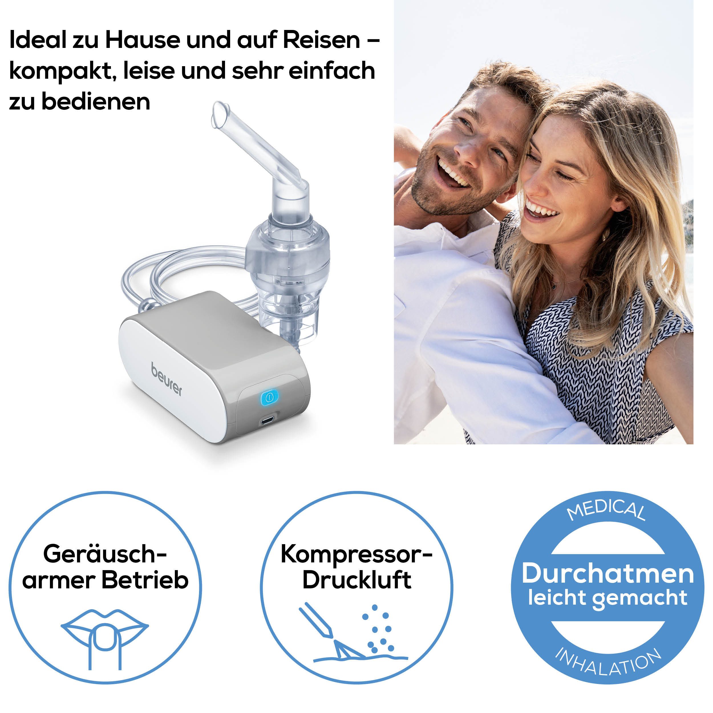 BEURER Inhalationsgerät IH 58 für entspannte Anwendungen durch flüsterleisen Betrieb, Effektive Verneblung mittels DC Kompressor-Drucklufttechnologie