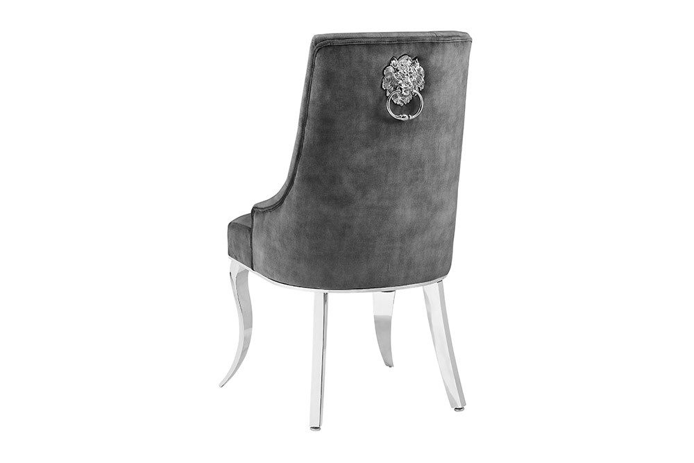 riess-ambiente Esszimmerstuhl MODERN BAROCK DELUXE grau / silber - Samt, Edelstahl, mit Löwenkopf (Einzelartikel, 1 St), Polsterstuhl mit Knopfheftung-ideal für glamouröse Küchen & Esszimmer