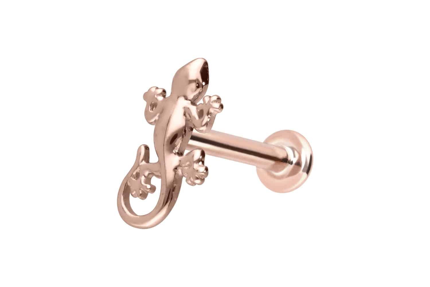 Piercing-Set 14 Karat Gold Labret mit Push Fit GECKO