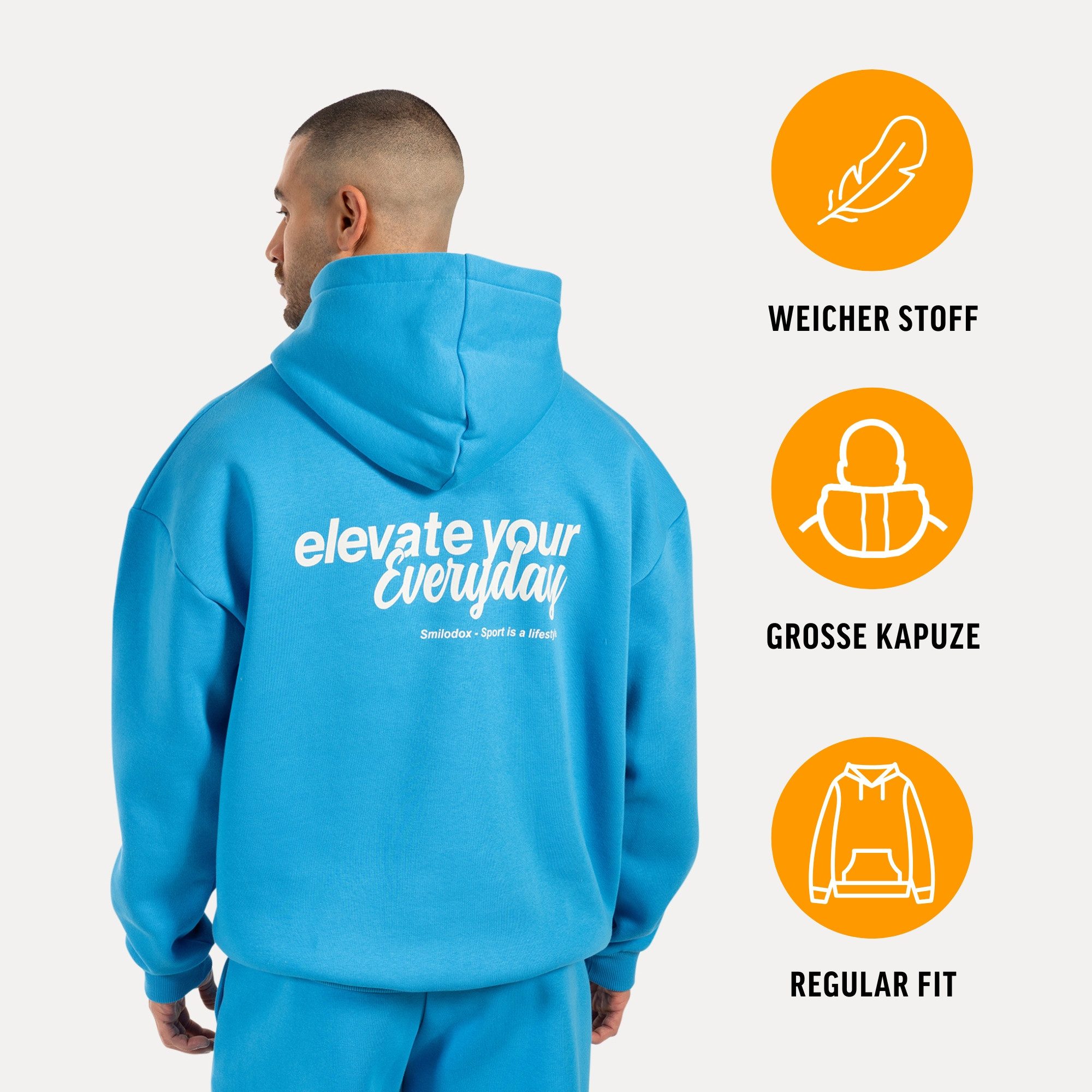 Smilodox Hoodie Tamio, Regular Fit Kapuzenpullover mit Prints auf Brust & Rücken Flauschiger Stoff Pulli Kängurutasche & Bündchen Sport Freizeit