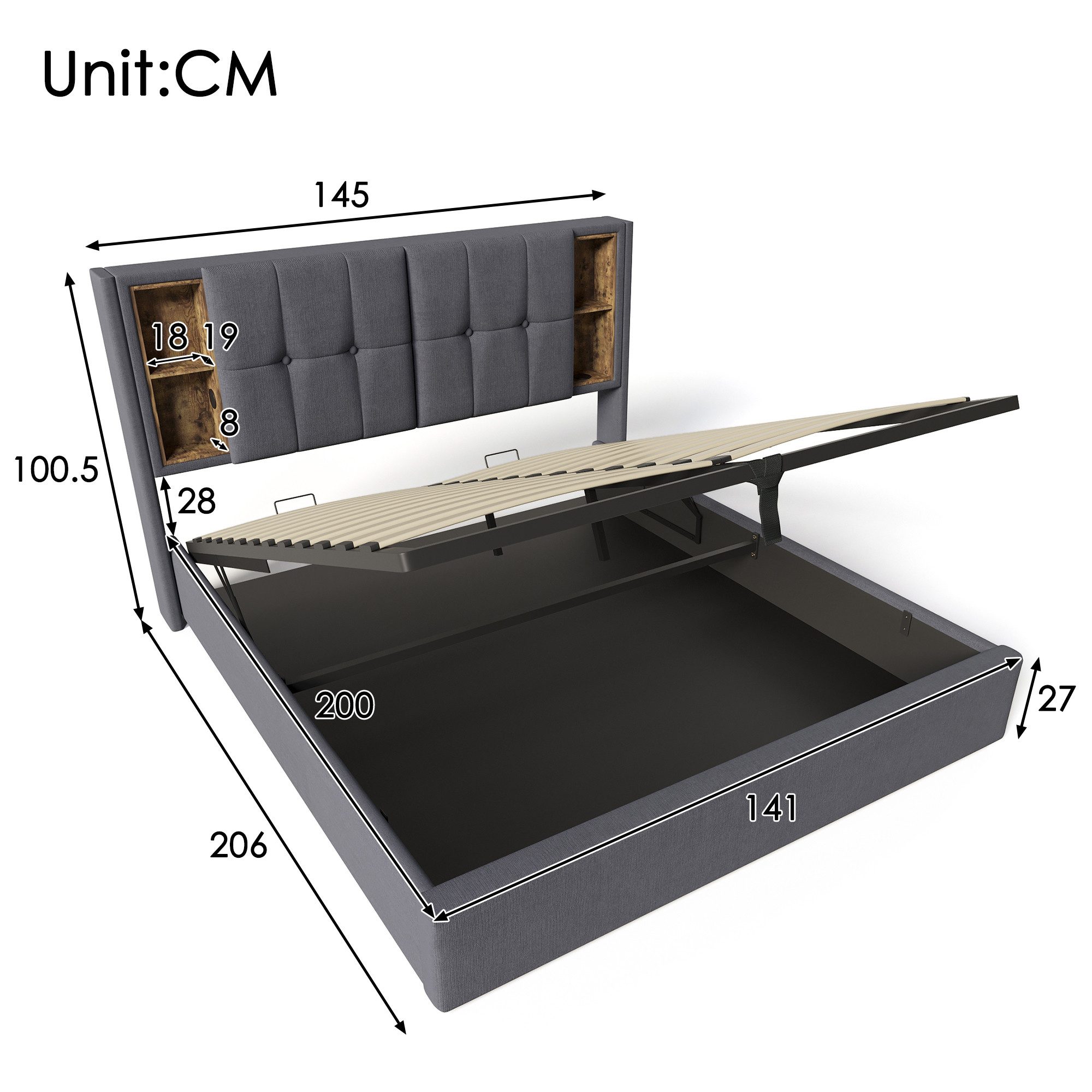 Flieks Polsterbett, Doppelbett mit Kabellosem Laden/USB/Typ-C+Stauraum Baum günstig online kaufen