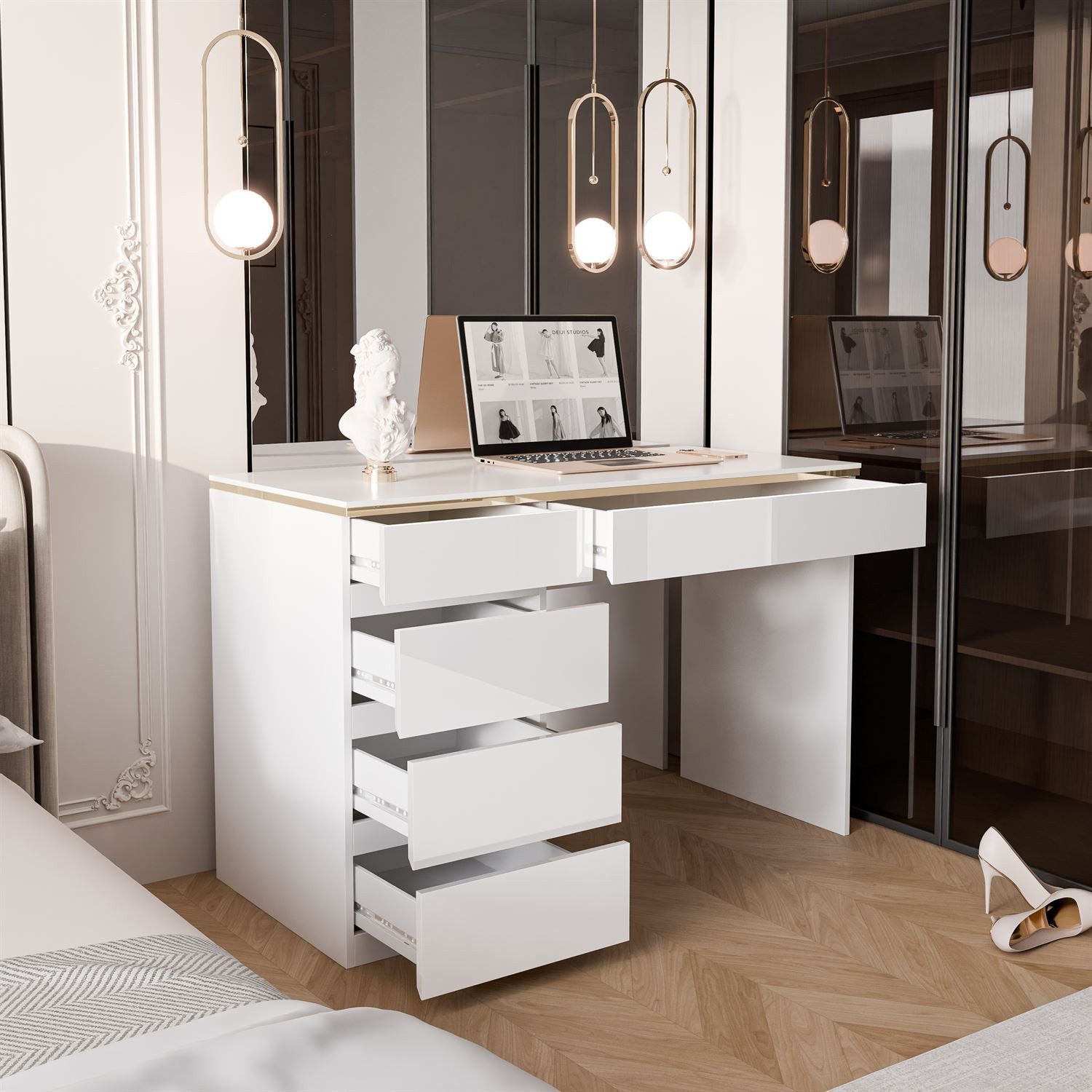 Lookway Schreibtisch AURORA mit Schubladen und Dekorative Umrandung, Breite: 120 cm