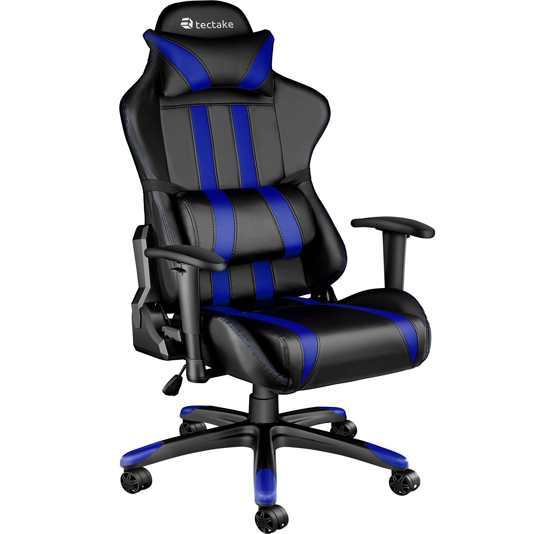 Gaming-Stuhl (1er, mit Bürostuhl Rückenlehne schwarz/blau Premium verstellbar tectake Streifen 105° St), Racing 1 bis