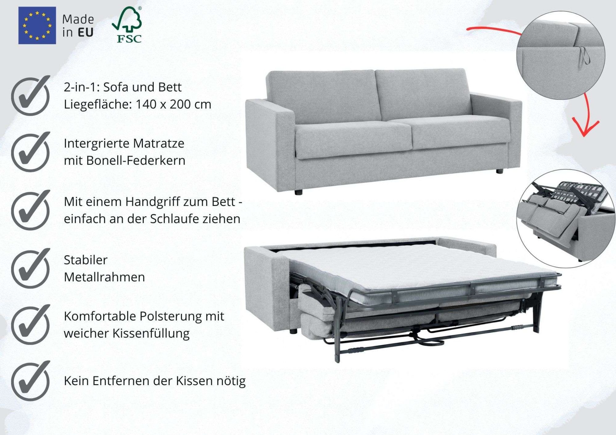 OTTO home Schlafsofa Perrick, Schlaf-Couch, Breite Liegefl. 140 oder 160x200 cm, Sofa und Bett in einem, Bonell- oder Taschenferderkern, FSC®, Schlaf Couch