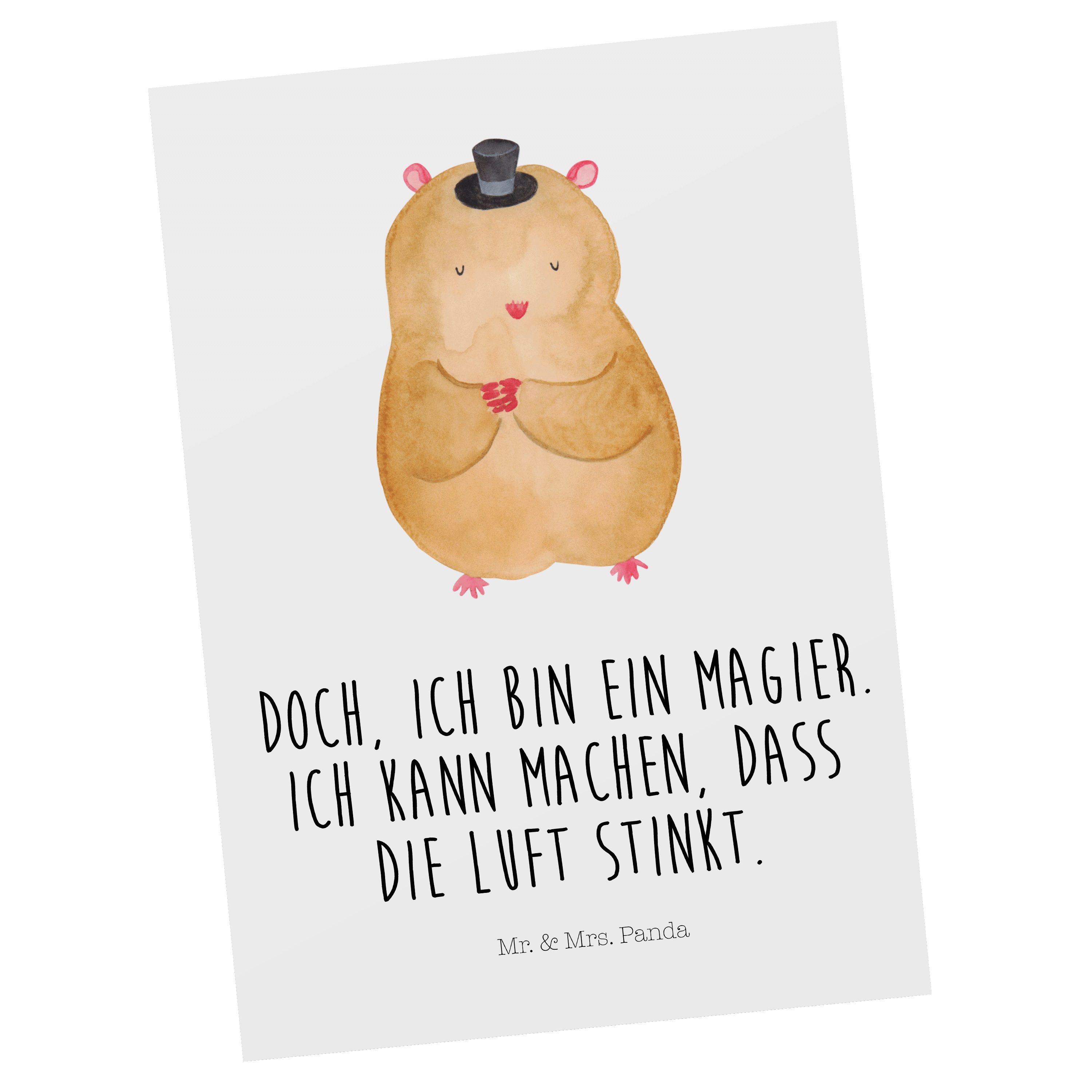 Mr. & Mrs. Panda Postkarte Hamster mit Hut - Weiß - Geschenk, Tiere, Houdini, Geschenkkarte, Kar