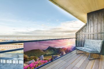 MuchoWow Balkonsichtschutz Sonnenuntergang - Berge - Blumen - Landschaft (1-St) Sichtschutzzaun für Balkon und Garten aus PVC, 300x75 cm