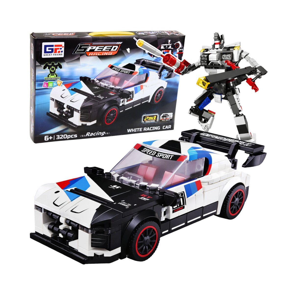 Wisam 2in1 Sportwagen Roboter Bausteine Weiß 320 Teile Spielbausteine