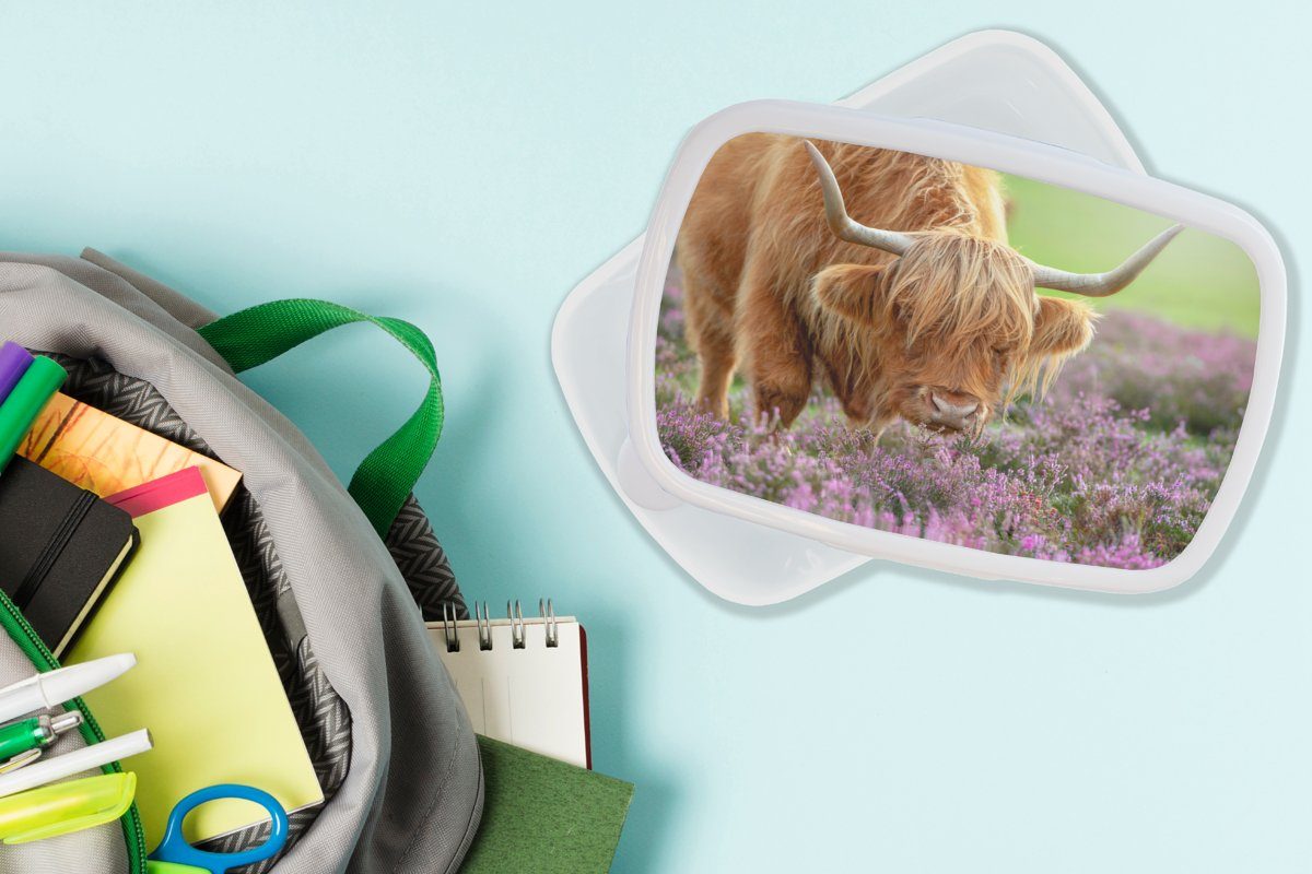 (2-tlg), - Brotbox Kunststoff, für und Lila Mädchen Kinder Erwachsene, weiß - und für Lunchbox Brotdose, Jungs Highlander Blumen, MuchoWow Schottischer