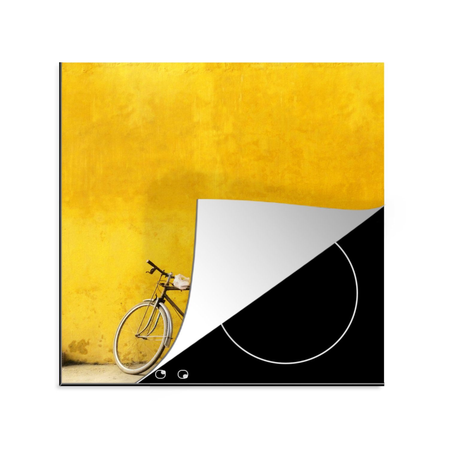 MuchoWow Herdblende-/Abdeckplatte Fahrrad - Schwarz - Gelb, Vinyl, (1 tlg), 78x78 cm, Ceranfeldabdeckung, Arbeitsplatte für küche
