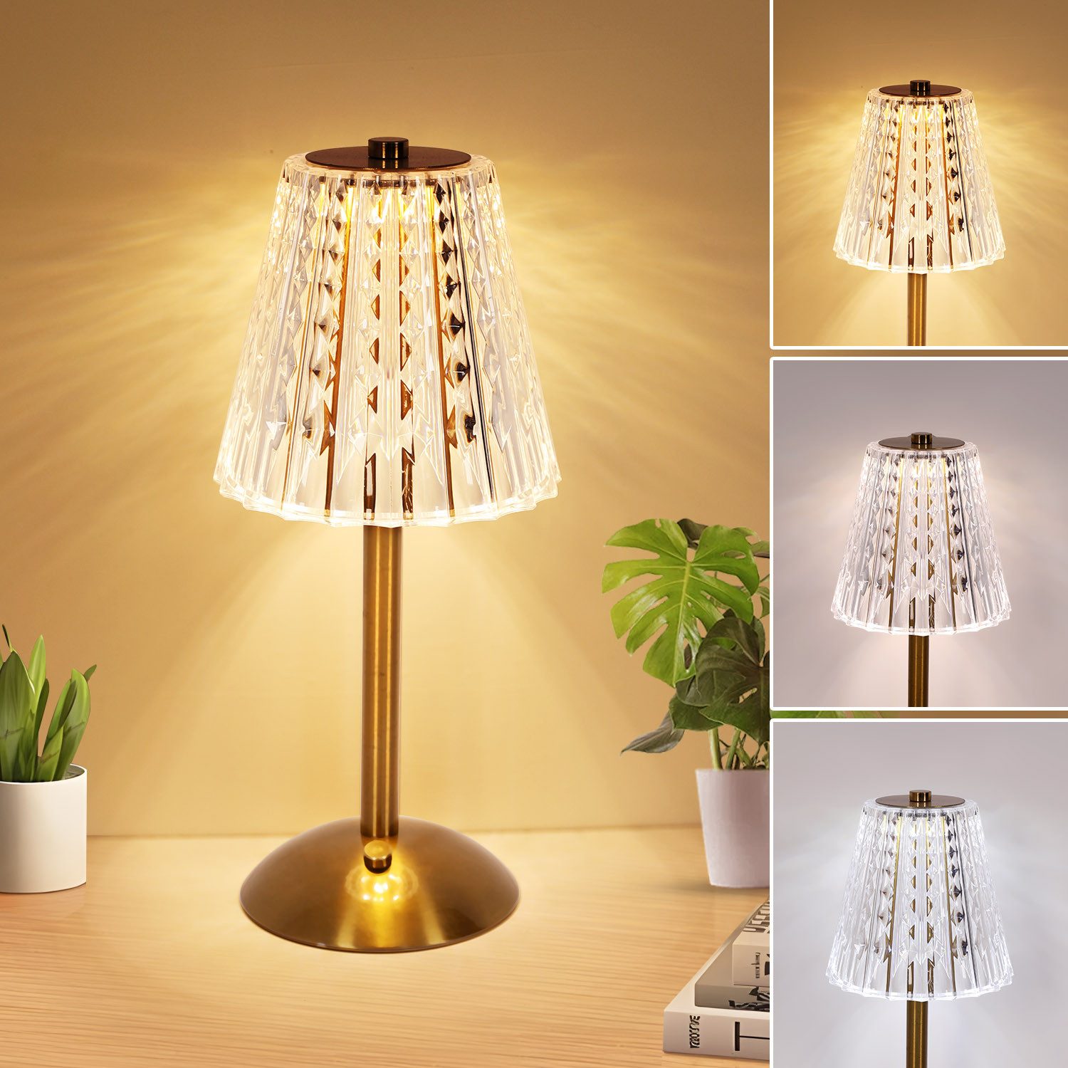 Riserva Schreibtischlampe Touch Nachttischlampe dimmbar LED USB, 3 Farben, nordisch, Gold