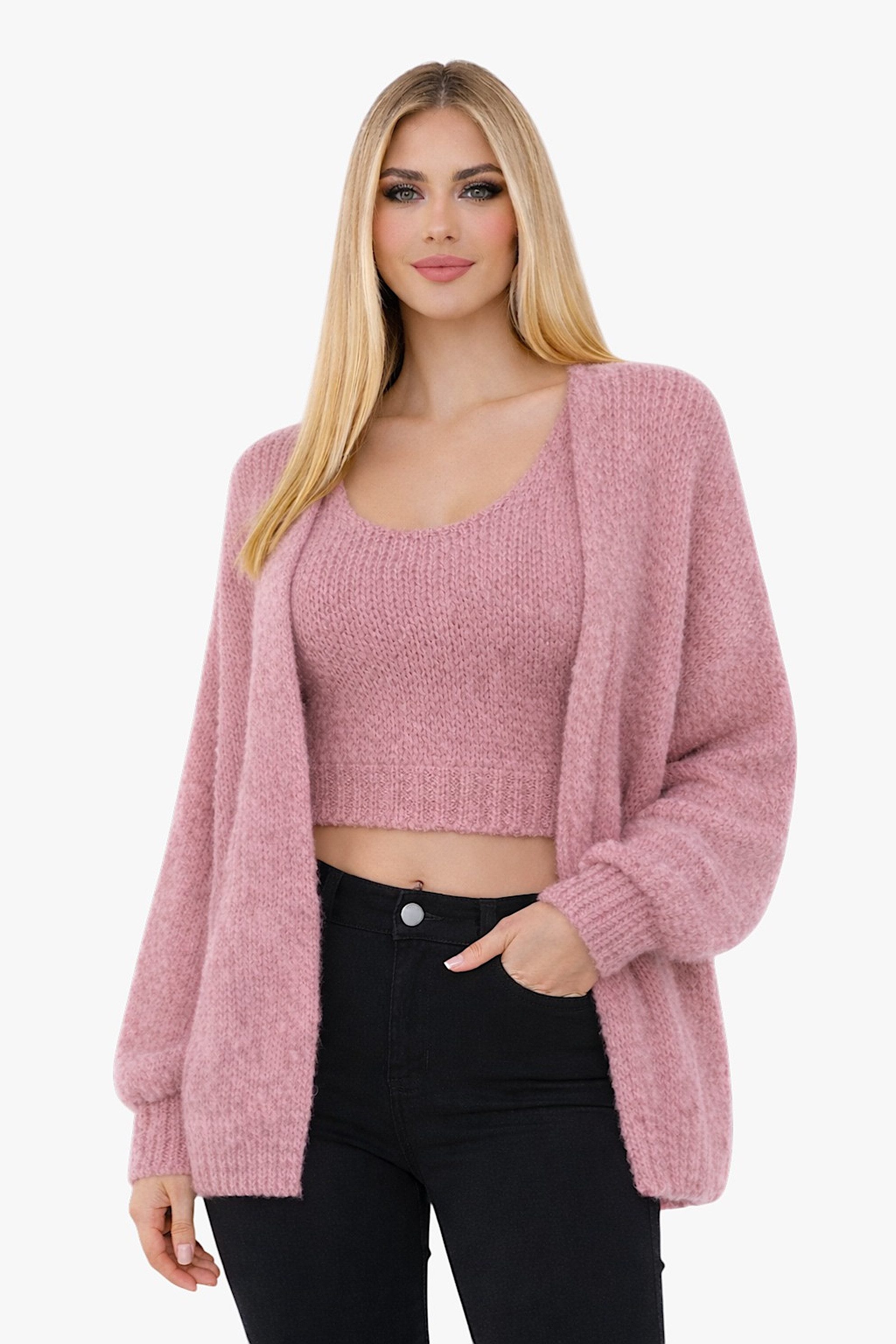 Worldclassca 2-in-1-Strickjacke WORLDCLASSCA Damen Cardigan Strickjacke + Strick Top 2 Tlg Fashion Neue Kollektion - Stilvolle und gemütliche Strickmode für Damen