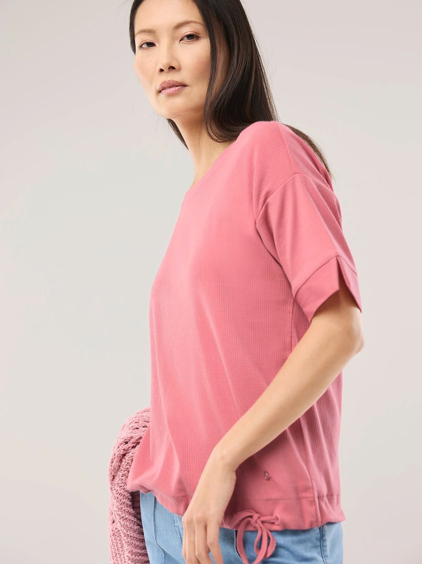Walbusch Blouson Damen Blousonshirt Rippenstruktur Rundhals Halbarm Baumwolle, Rundhals, modisch