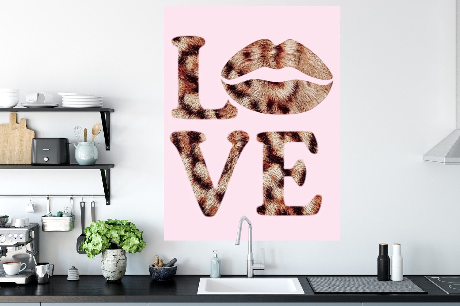 MuchoWow Wandsticker Text - Liebe - Panthermantel - Hellrosa (1 St), Wanddeko, Aufkleber, Wandtattoo, 90x120 cm
