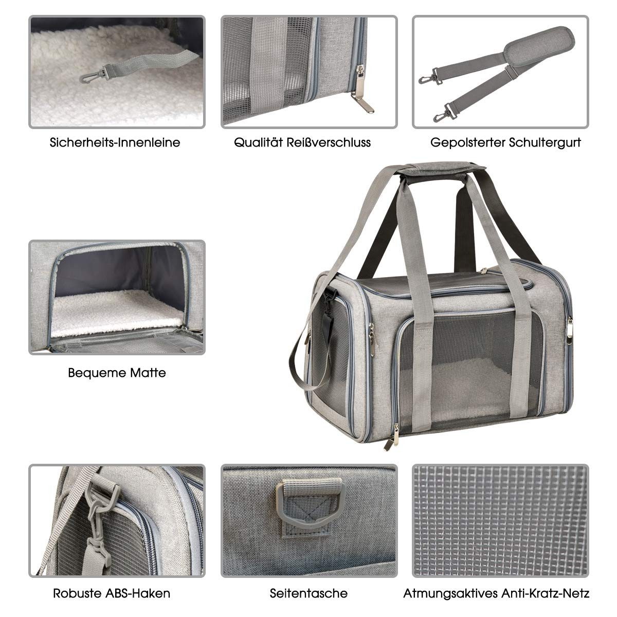 BlingBin Tiertransporttasche Transporttasche für Katze Hund, Faltbare Hundebox Katzentransportbox bis 18 kg, Hundetransporter für Mittel Kleine Hund Katze Haustiere im Flugzeug