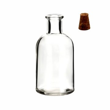 gouveo Trinkflasche Glasflaschen 100 ml Apotheker mit Korken zum Befüllen, 12er Set rund Spitzkorken
