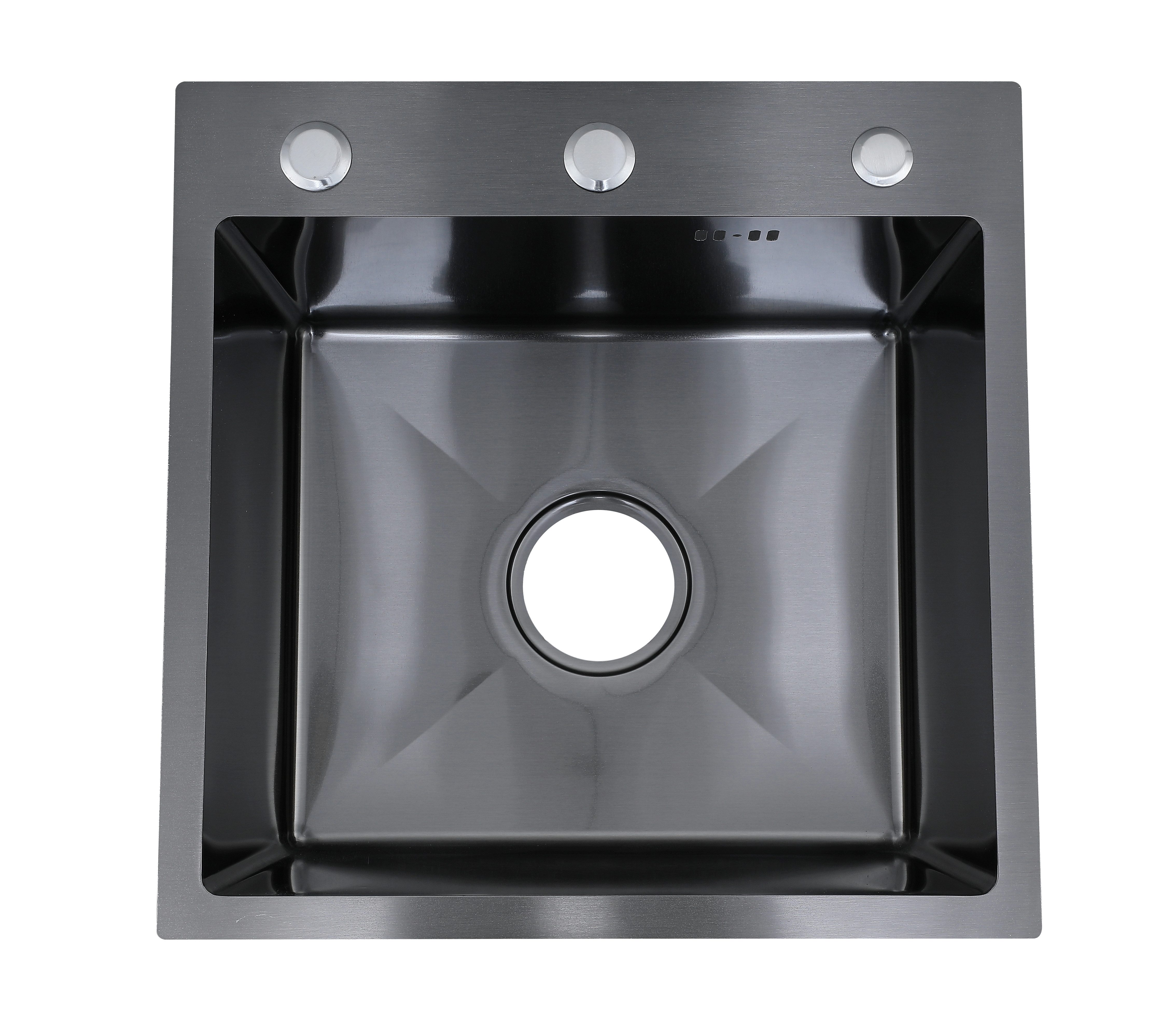 Faizee Home Stainless Steel Kitchen Sink, Black, with Wave Faucet & Accessories, 45 x 45 x 21.5 cm