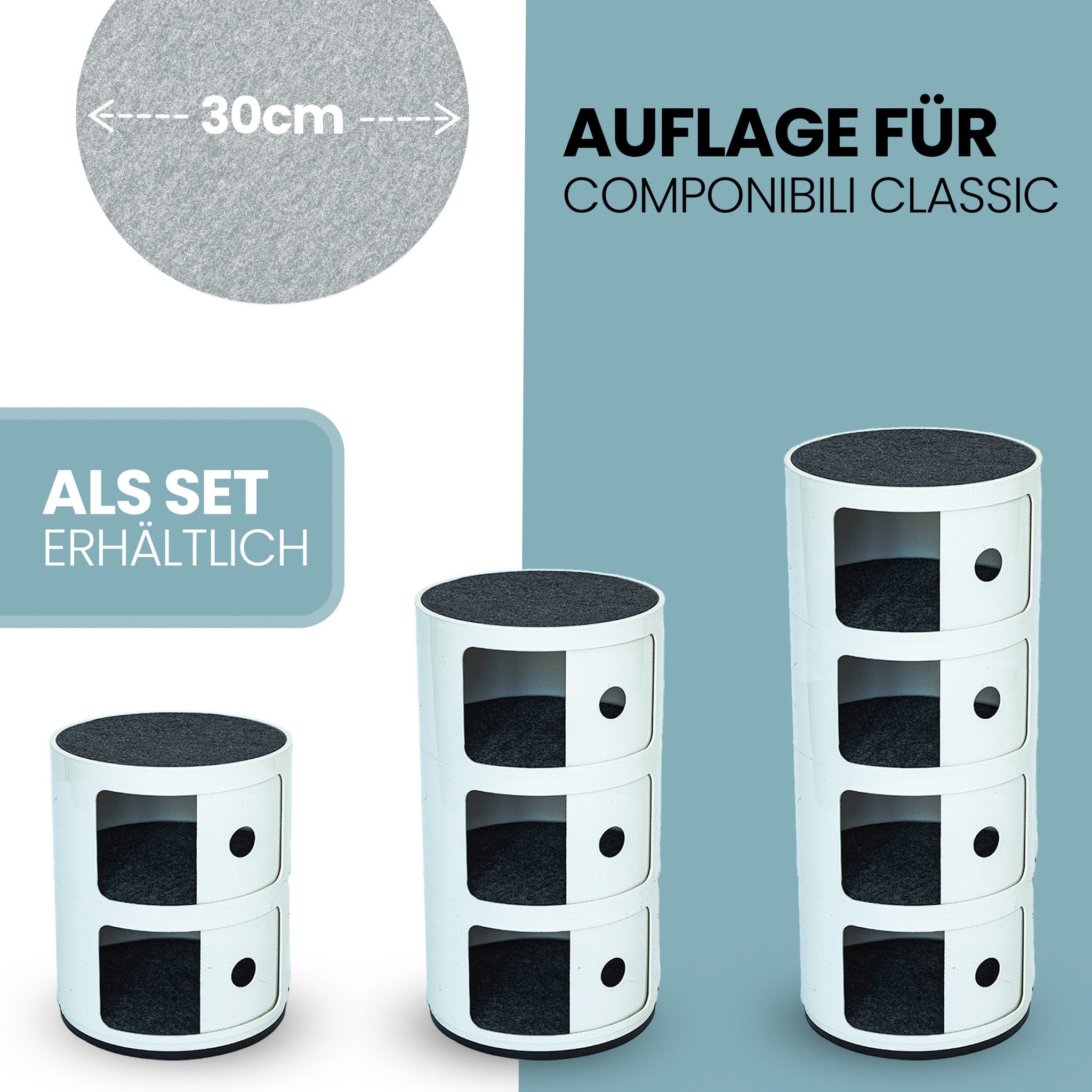 Easy and Green Nachttisch Rund Filzauflage 30cm für Kartell Componibili - M günstig online kaufen