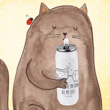 Mr. & Mrs. Panda Isolierflasche Kaffee Bohne - Weiß - Geschenk, Trinkflasche, lustige Sprüche, Tiere, Integrierter Trinkhalm.