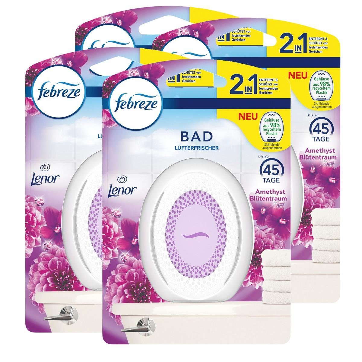 Febreze Raumduft Febreze Bad Lufterfrischer - (4er Amethyst Blütentraum Pack) Raumduft