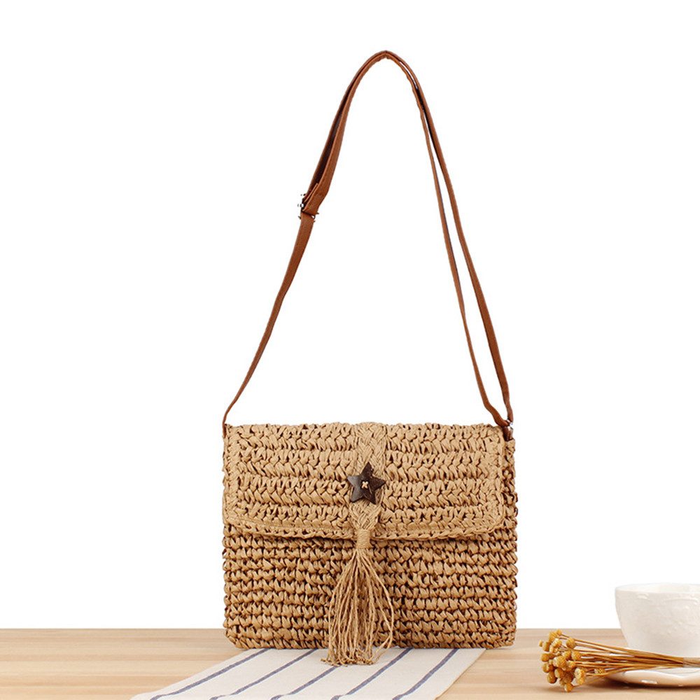 Strandtasche Umhängetasche Damen, Strohtaschen für Frauen Crossbody Strand Tasch