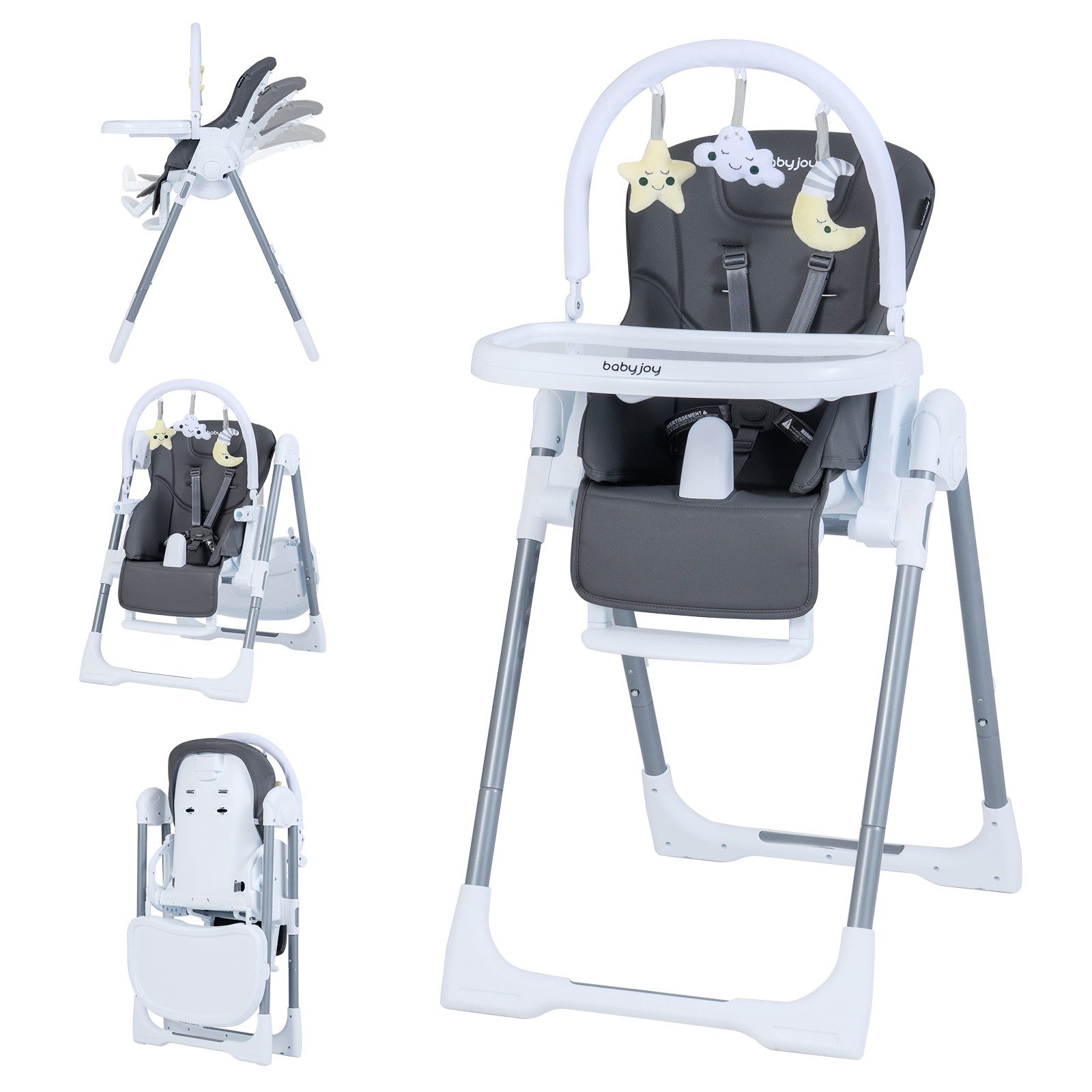 COSTWAY Hochstuhl (1 St), Kinderhochstuhl, klappbar, mit Liegefunktion, höhenverstellbar