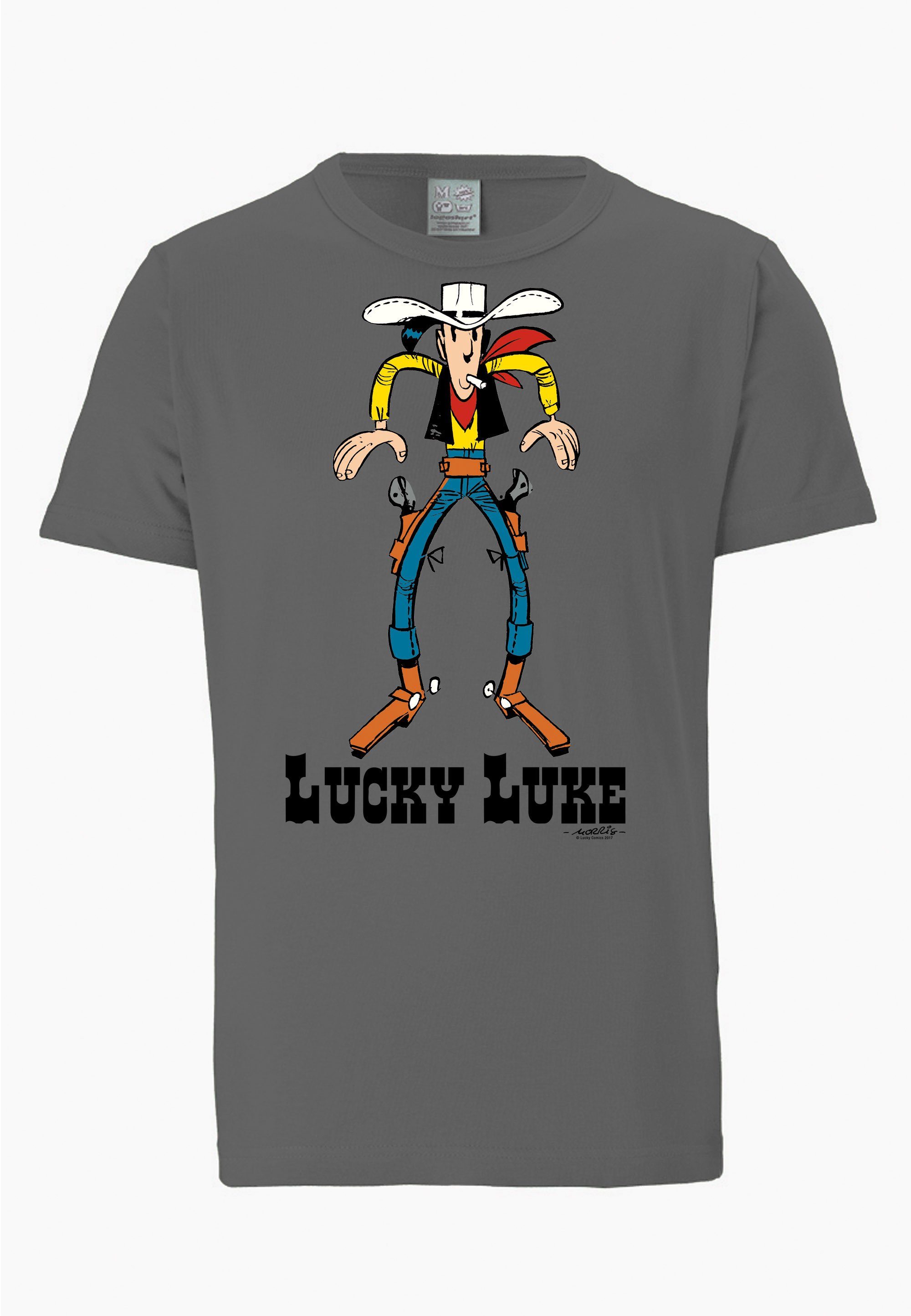 LOGOSHIRT T-Shirt Lucky angesagtem Retro-Print Luke mit grau