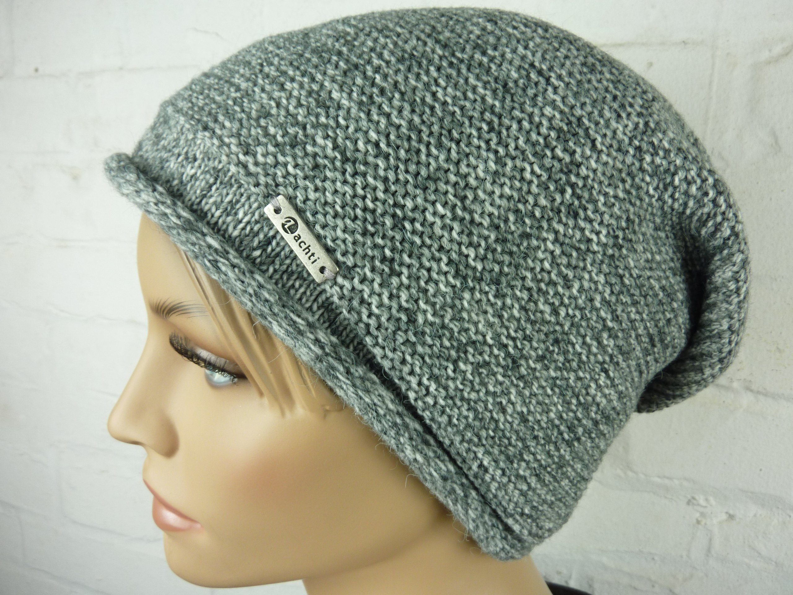 Damen meliert Passform gefüttert, lange Longbeanie, Mütze leicht grau Beanie AZ1378PC Taschen4life ohne Rund-strick Bommel,