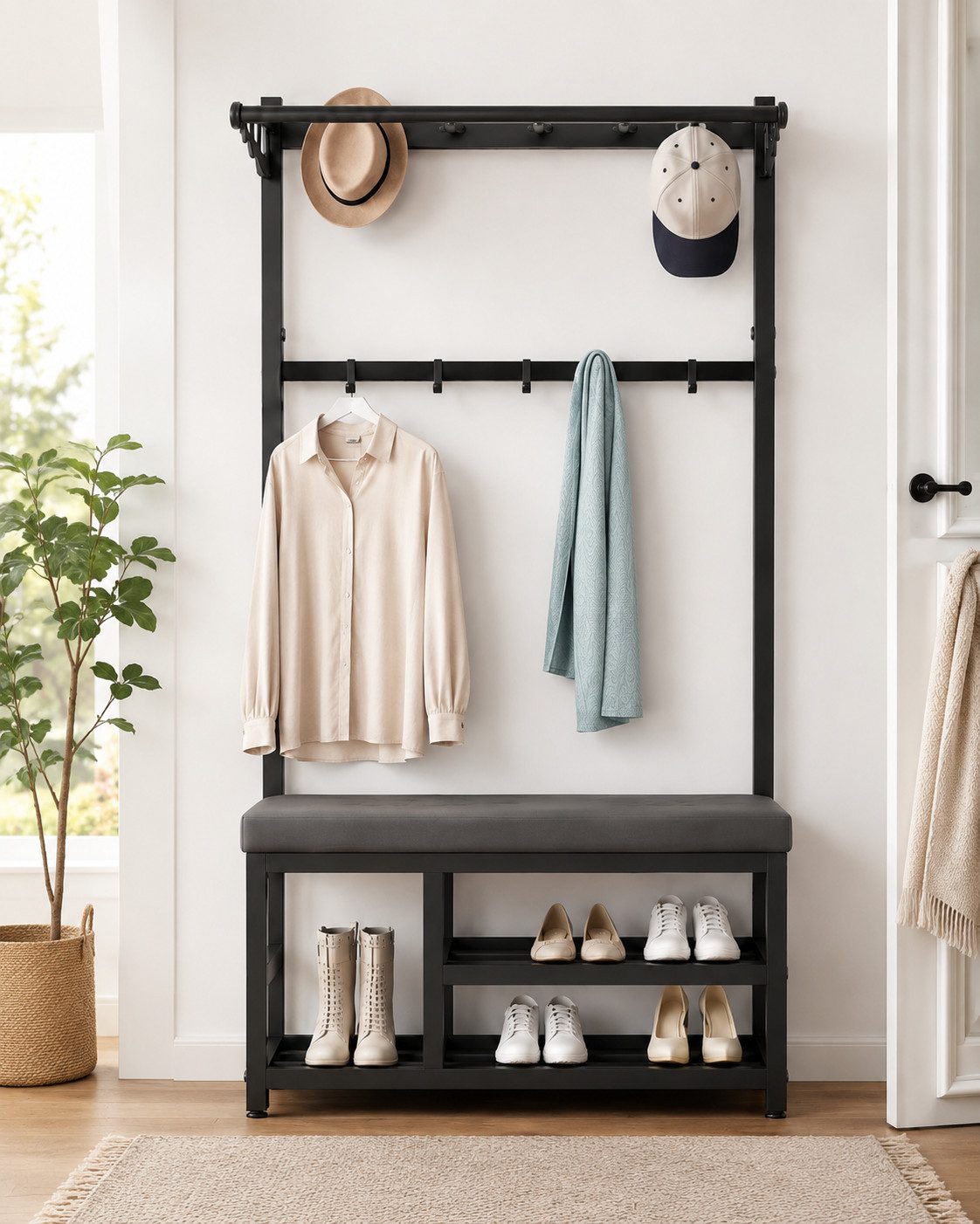 Garderobenständer Kleiderständer Garderobe mit Schuhbank, flurgarderobe, garderobe flur