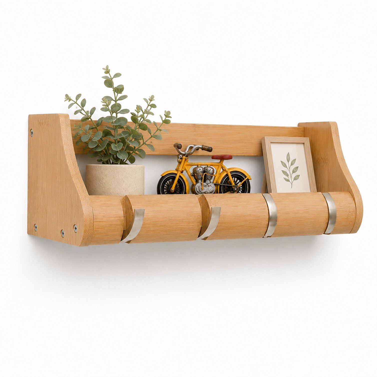 HOOZ Wandgarderobe Garderobenleiste 50cm Massiv Bambus natur - FSC Zertifikat 4 Kipphaken (Einzelartikel, 1-teiliges Garderoben-Set inklusive Montagematerial), FSC-zertifizierter Bambus, Ablagefläche, platzsparende Wandmontage