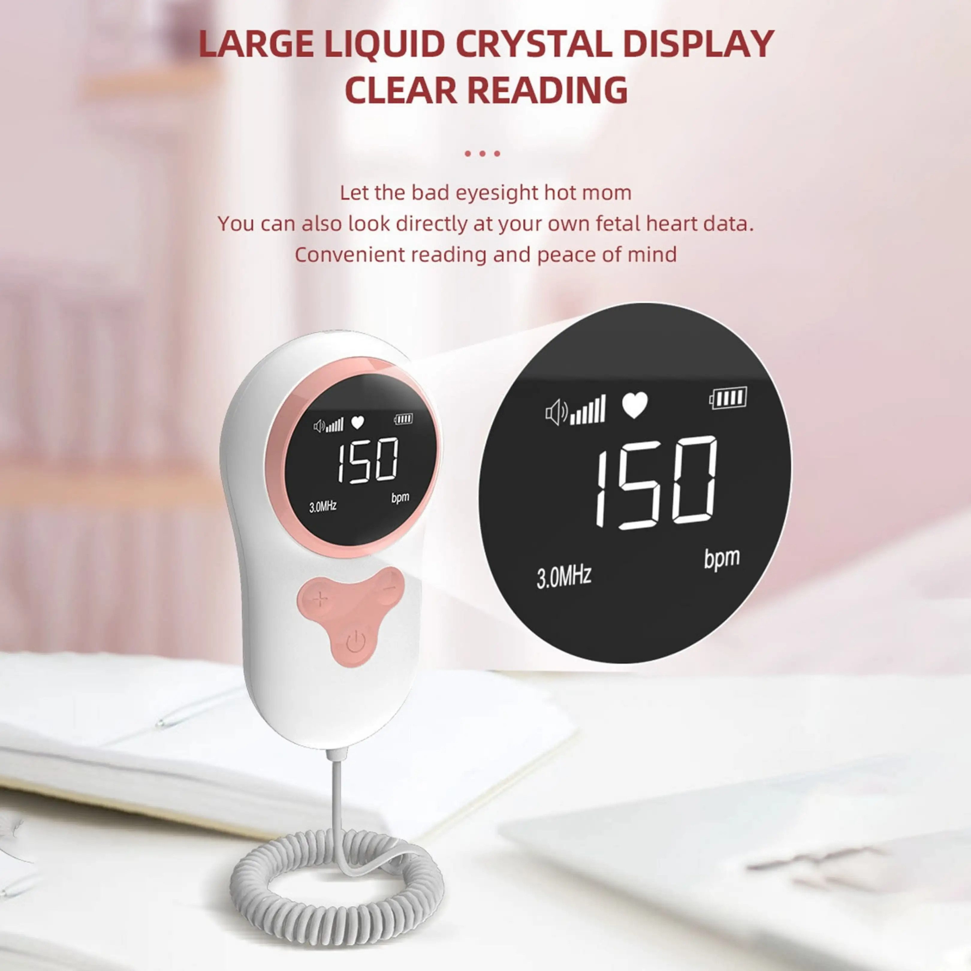 Athlix Herzfrequenzsensor 3MHz Ultraschall Baby Herzfrequenz Detektor Herzschlag Monitor, Rauschunterdrückungsfunktion, Digitale Echtzeitanzeige