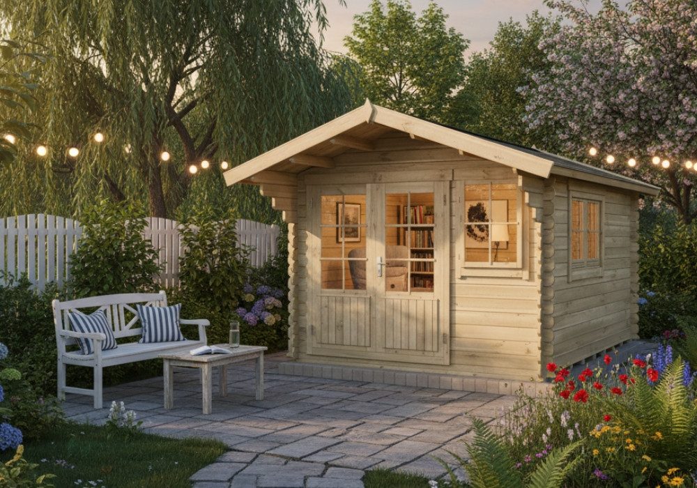 Alpholz Gartenhaus Holz Gabriel-34 300 x 400 cm, BxT: 338x467 cm, in Naturbelassen Inkl. Fußboden mit 34mm Wandstärke