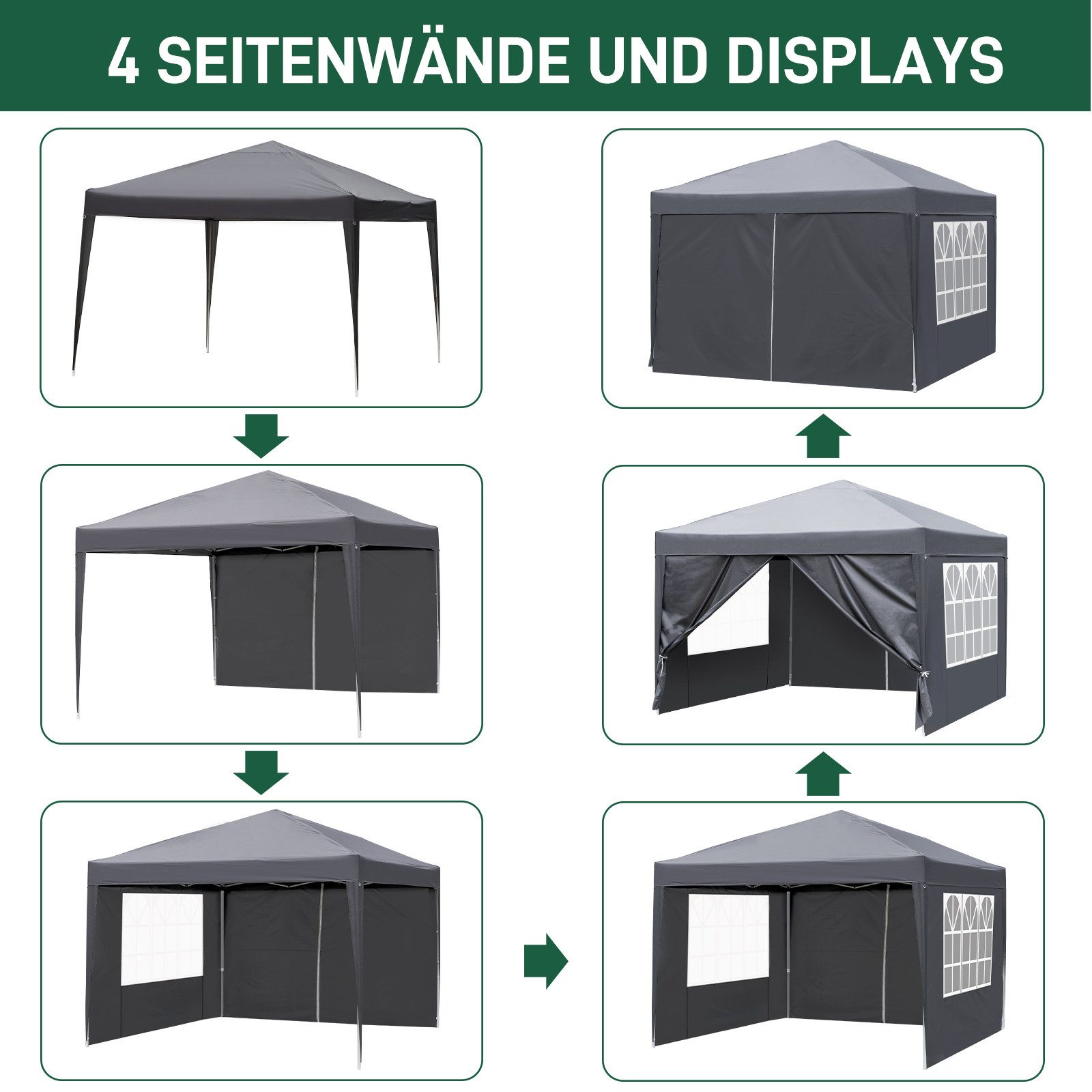 LALAHO Faltpavillon 3x3 m Gartenpavillon mit 4 seitenteilen Pop Up Pavillon UV-Schutz 50+, mit 4 Seitenteilen, Partyzelt höhenverstellbarer, mit Tragetasche, für Garten Camping