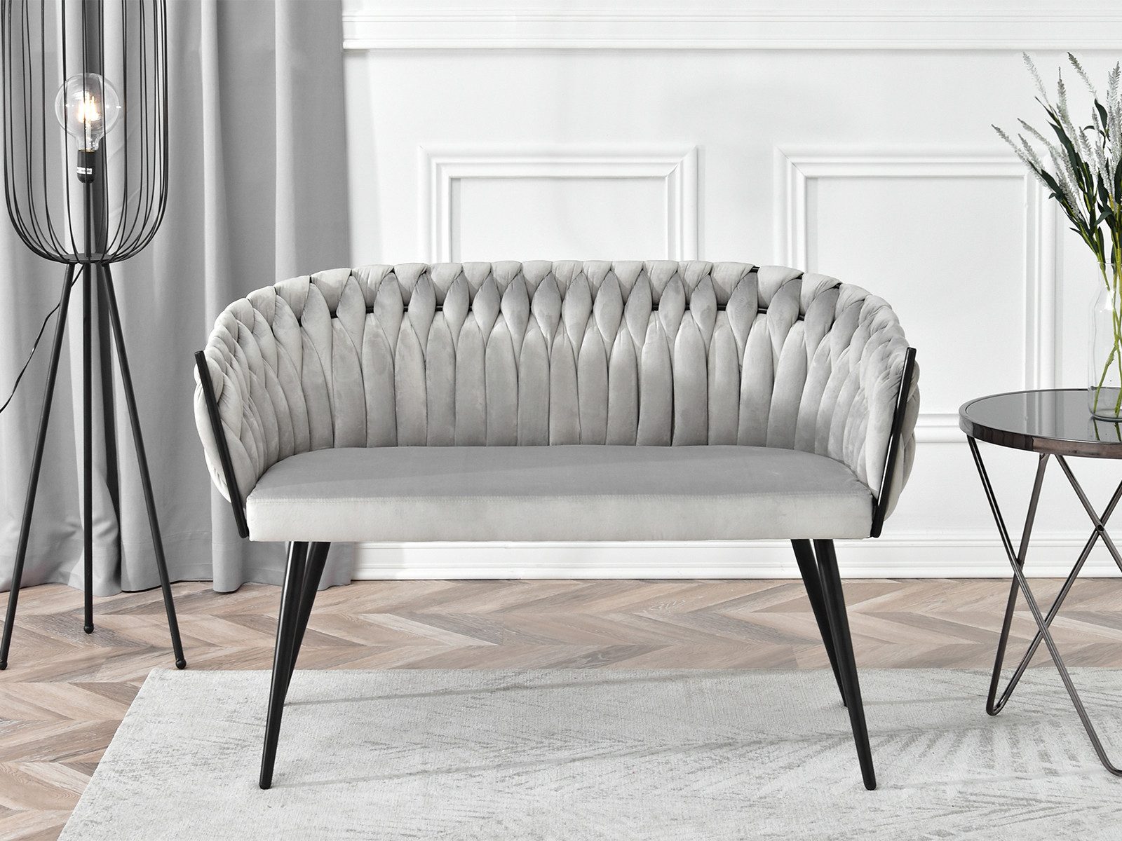 Compleo Polsterbank 2-Sitzer, Geflecht, velvet, ROSE perfekt für den Flur