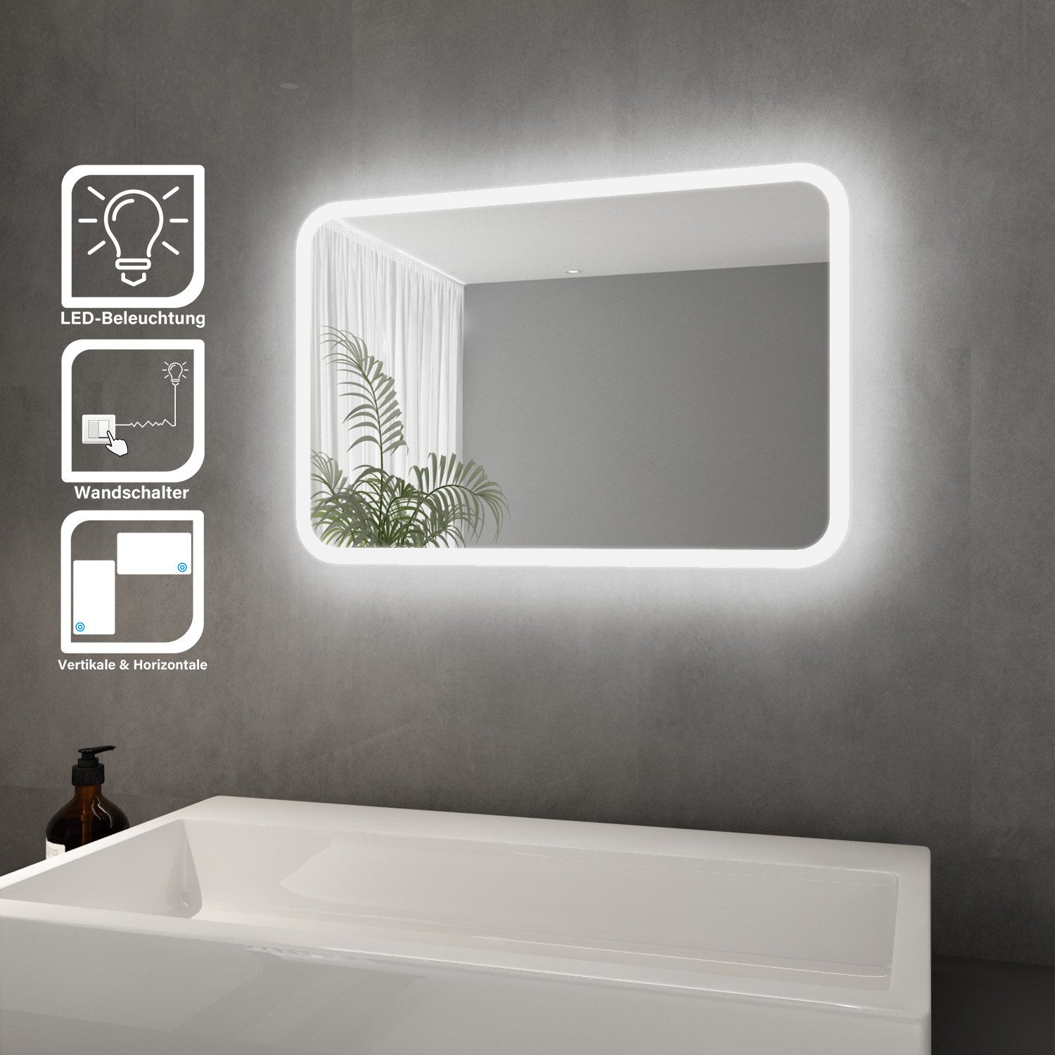 Badspiegel Badezimmerspiegel mit Beleuchtung LED Wandspiegel Kaltweiß IP44