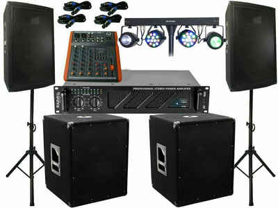 DSX Das Komplett Set DJ 25 cm Boxen Stativ Subwoofer 3000 W LED Licht Lautsprecher (1100 W)