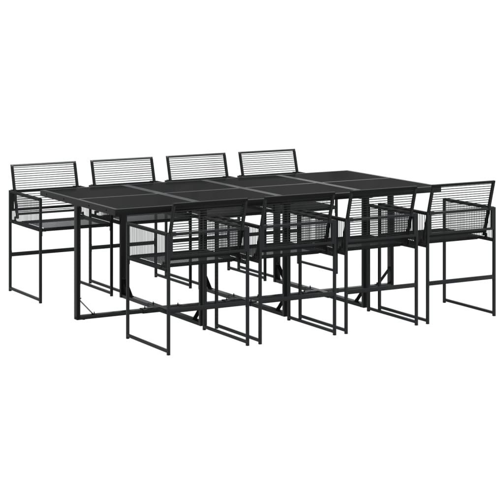 vidaXL Garten-Essgruppe 9-tlg. Garten-Essgruppe Schwarz Poly Rattan, (8-tlg)
