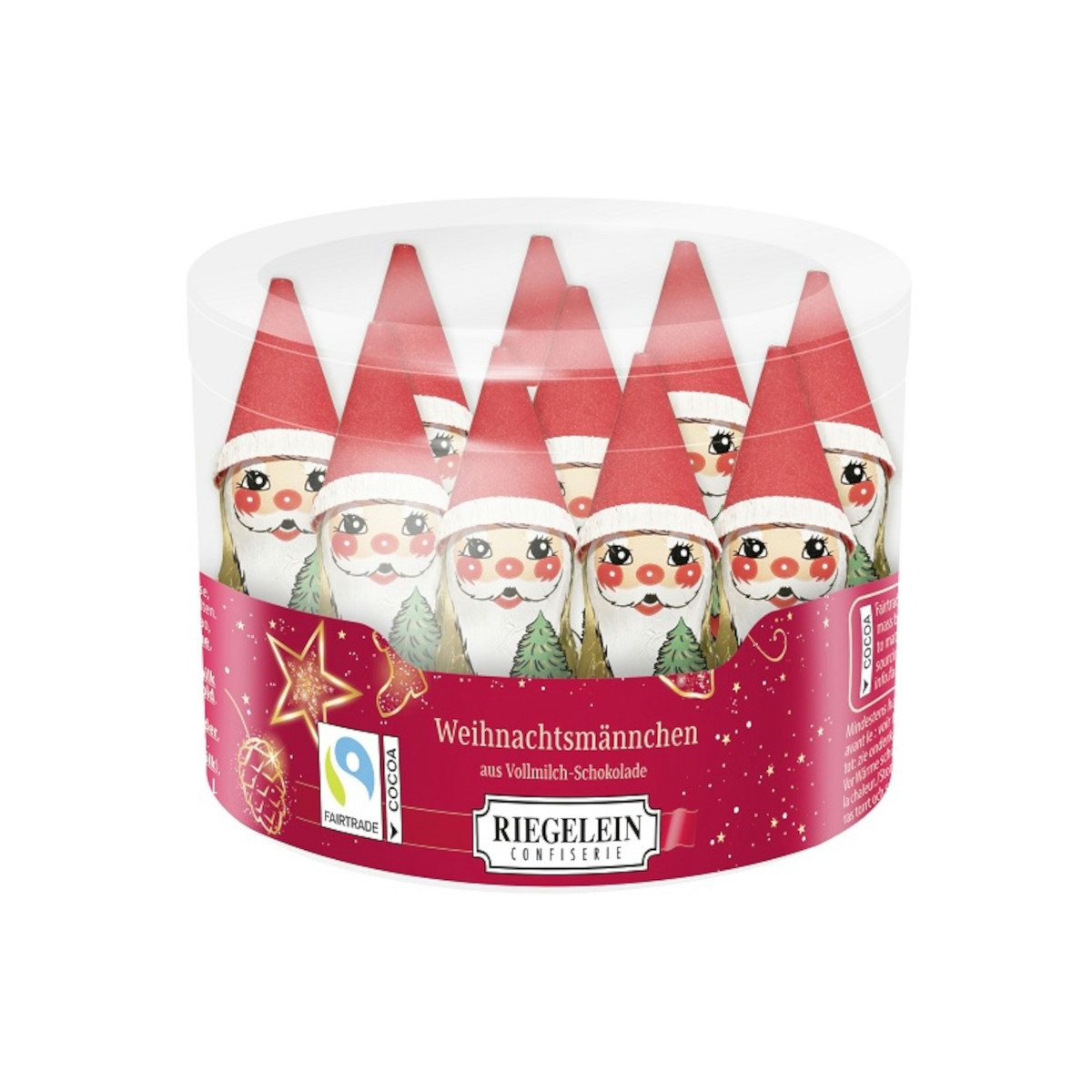 Riegelein Confiserie Schokolade, Riegelein Weihnachtsmann mit Filzmütze 10 Stück Runddose 140g