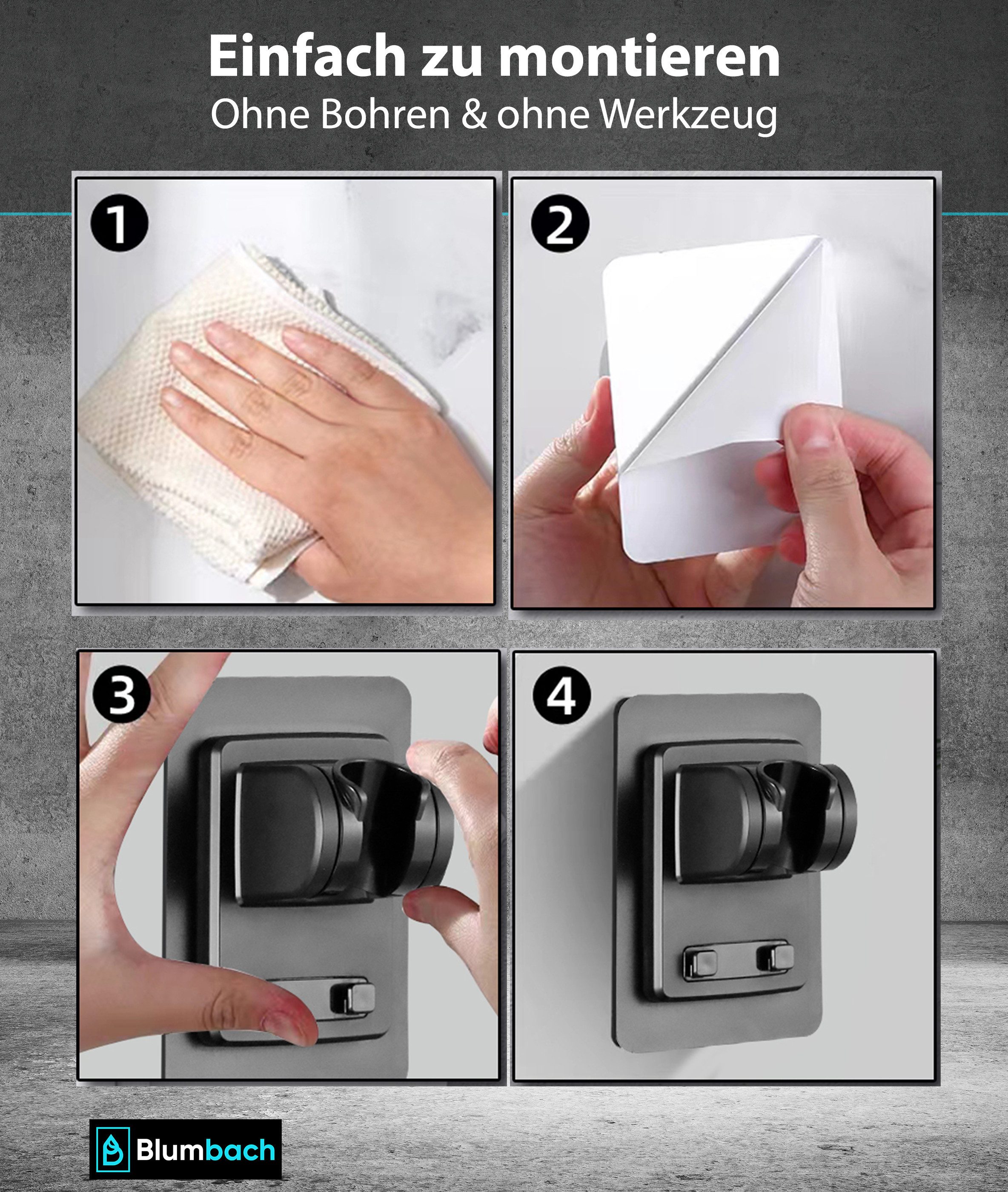 Blumbach Brausehalter - Sticky Duschkopfhalterung ohne Bohren, DAS ORIGINAL - Duschkopf Halterung mit extra starkem Klebepad – Bild 4 von 5