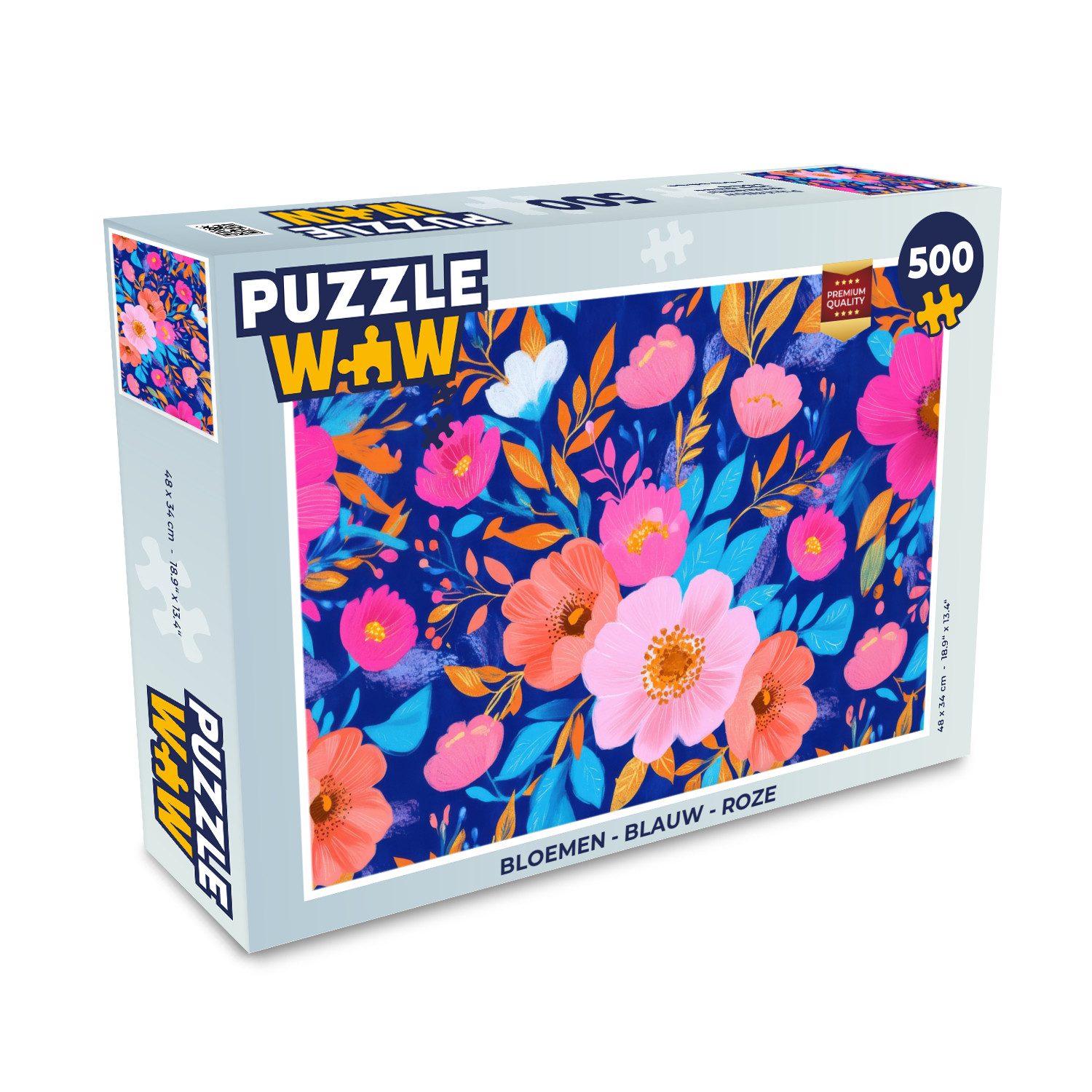MuchoWow Puzzle Blumen - Blau - Rosa, 500 Puzzleteile, Foto-Puzzle, Bilderrätsel, Puzzlespiele, Spielzeug
